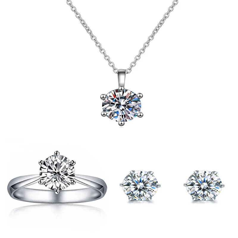 Lovers Lab Moissanite Diamond Jewelry set 925 Sterling Silver Party Wedding Rings Earrings Necklace For Women Promise Jewelry