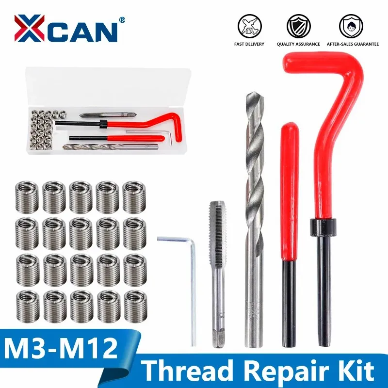 XCAN-Kit de herramientas de reparación de hilo, 25 uds., M3/M4/M5/M6/M7/M8/M10/M12/14 para restaurar hilos dañados, llave inglesa, Kit de brocas