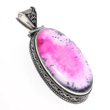 

Genuine Dendrite Opal Pendant Silver Overlay over Copper ,Hand Made Women Jewelry Gift, P9128