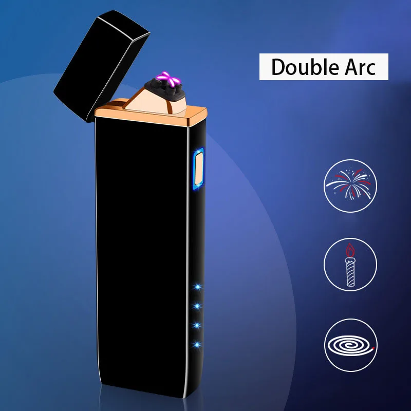 Новая двойная дуговая Электронная Зажигалка USB металлическая перезаряжаемая