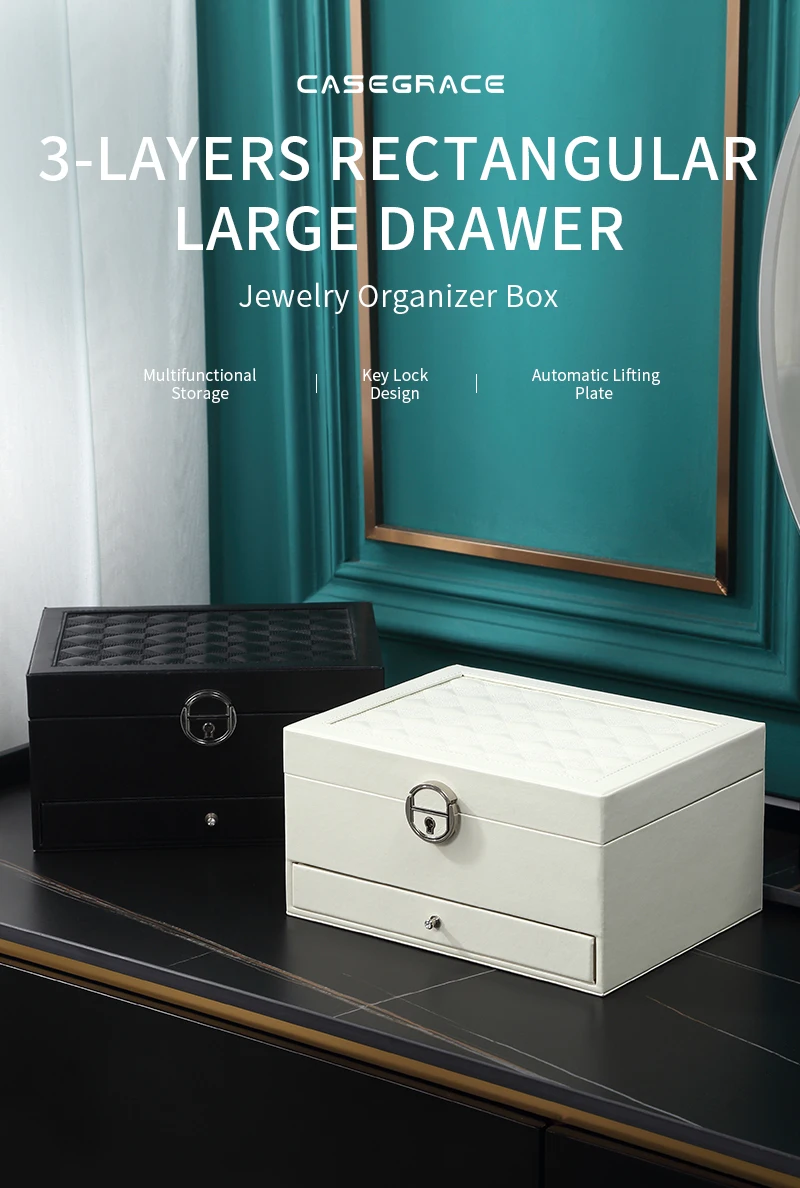 Jewelry Box Organizer 3 Layers Leather Drawer Storage Gift Display Case For Earrings Necklace Holder Jewellery Packaging Boxes