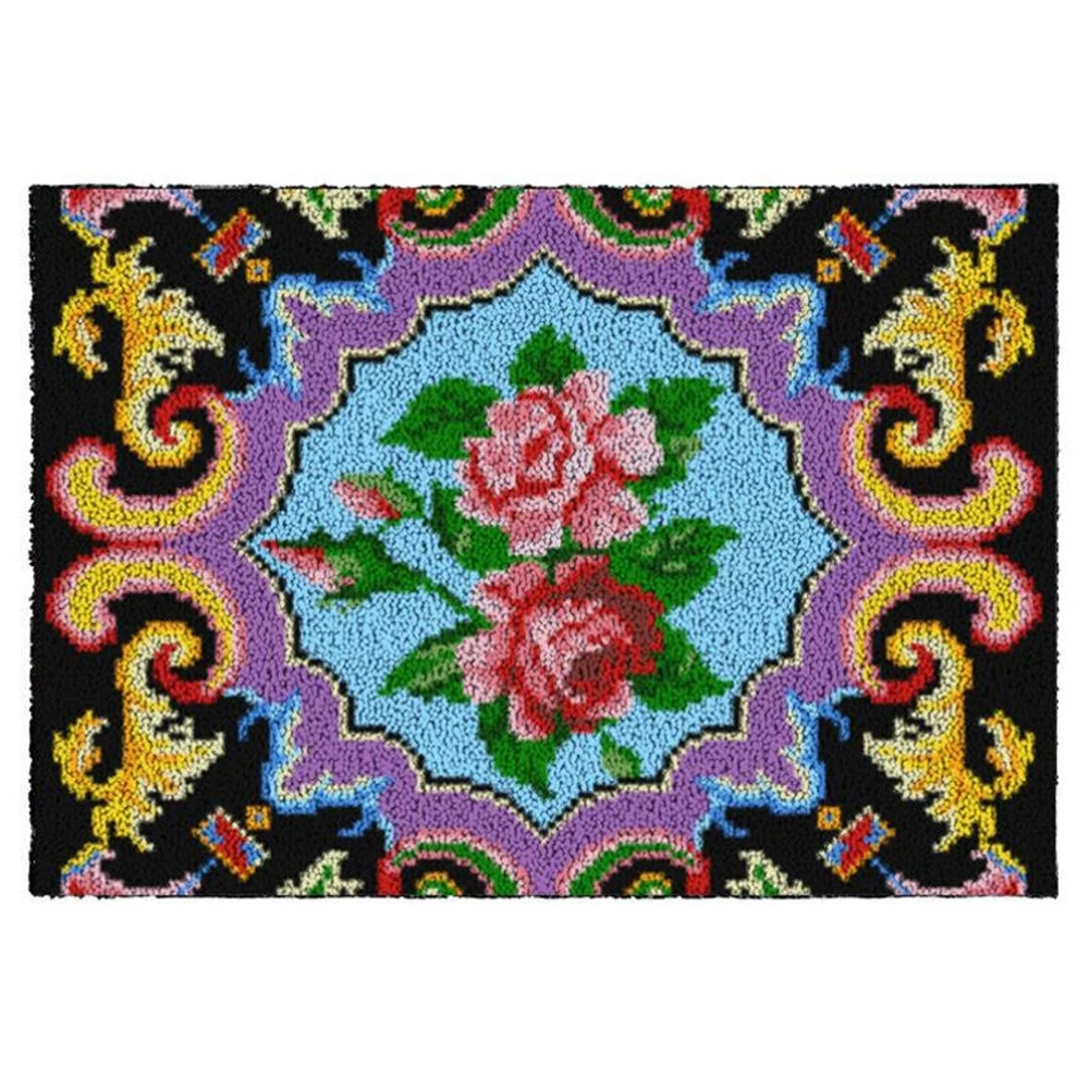 

Carpet kit with Large hook needlework Embroidery Latch hook rug kit Canvas for carpet with Pre-Printed Pattern Flower Tapestry