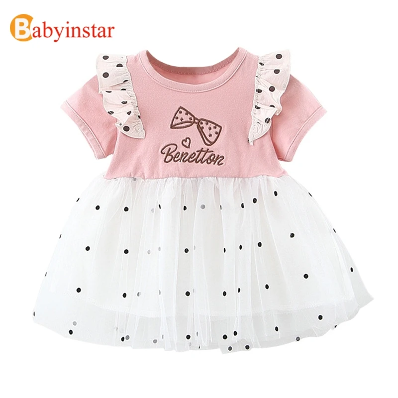 Babyinstar/Сетчатое платье с короткими рукавами в стиле пэчворк для маленьких девочек; одежда для малышей; одежда для маленьких девочек; платья принцессы
