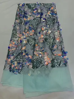 

Nigeria Lace Fabric 2019 African French Lace Fabric High Quality With Sequins for wedding dress 5yards