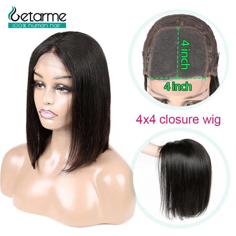 

4x4 Closure Wig Peruvian Short Bob Wigs Lace Closure Human Hair Wigs For Black Women Straight Lace Wig Pre Plucked Non Remy Hair