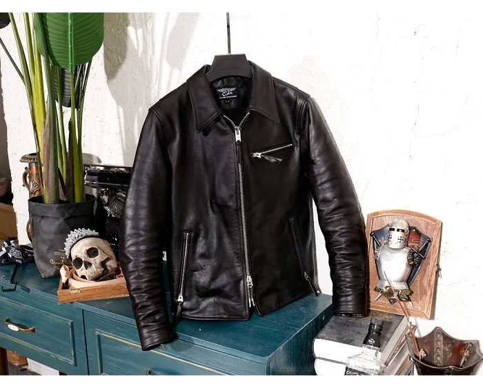 

2020 Free shipping.1.1mm thick Tea core cowhide coat.Brand quality classic J25 leather jacket,men genuine leather biker coat,