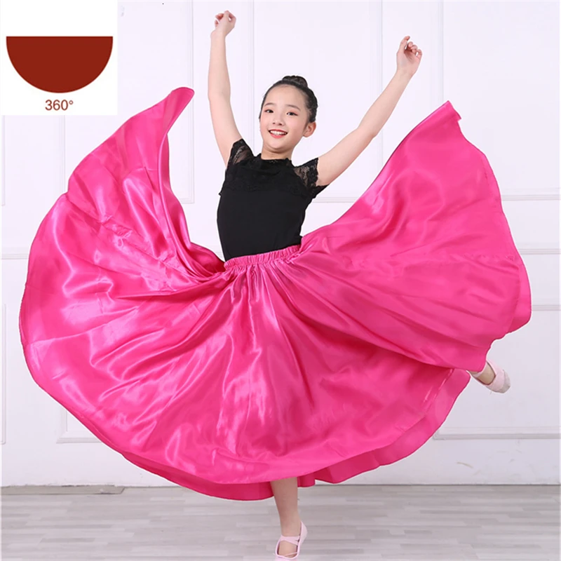 Rose 360 New Girls Flamenco Skirt Spanish Dance Dress Practice Competition Stage Chorus Performance Costuems for Kids Flamengo Skirts - Цвет: Rose 360