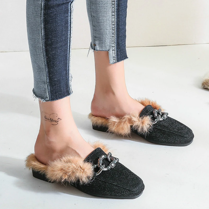 Mule fluffy slippers Clearance