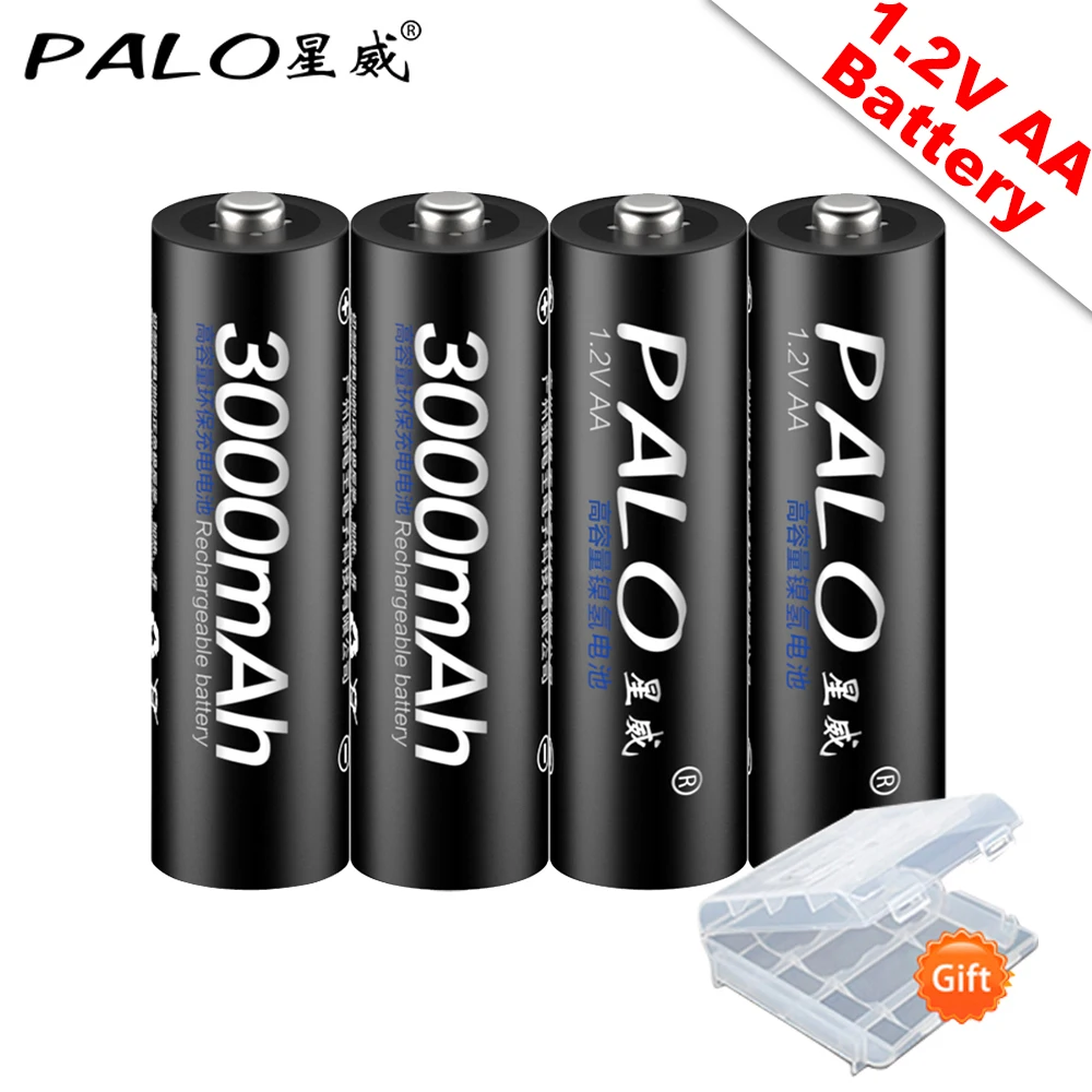 PALO 100%-pilas recargables AA originales, 1,2 V, 3000mAh, Ni-MH, AA, recargables, para cámara, coche de juguete anticaída