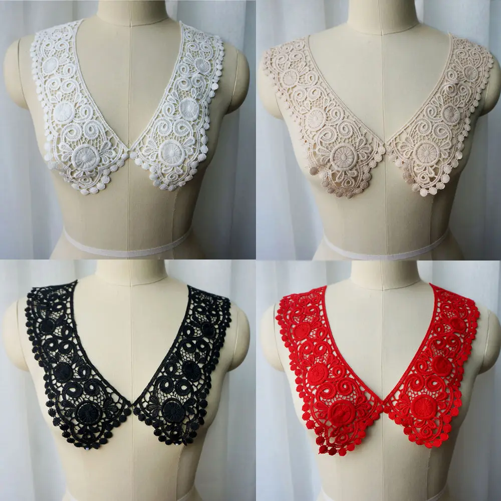 2 шт. белые черные красные бежевые вышитые цветы ткань воротник Аппликации