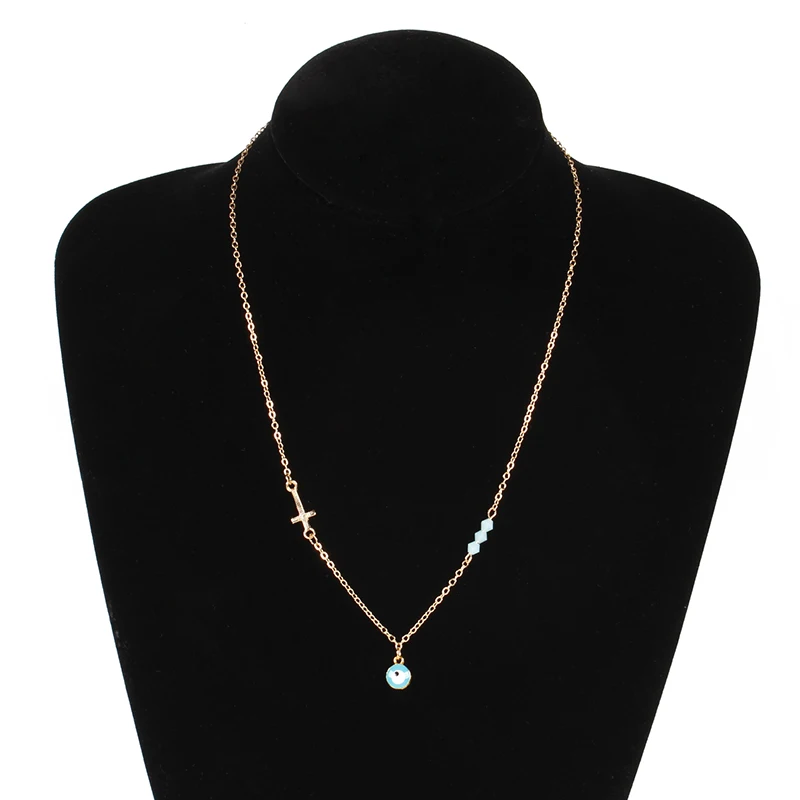 

New Fashion Cross Choker Chain Necklace Pendant Women Bohemian Blue Eye Beads Gold Silver Long Statement Necklace Jewelry