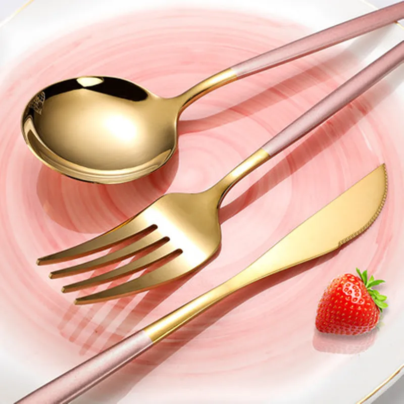 US $26.99 24pcs Stainless Steel Tableware Set Knife Fork Spoon Home Gold Dinnerware Set Flatware Set Dishwasher Safe Cutlery Set Gift Box