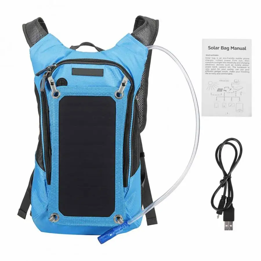 Solar Backpack 6.5W Panel Charging Treasure with 2L Water Bag for Outdoor Cycling Travelling Fishing Emergency | Спорт и развлечения