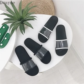 

2020 new fashion transparent flat bottom non-slip casual simple transparent sandals and slippers women