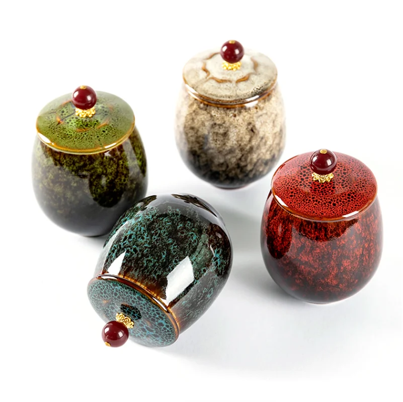 Tea Tin Box Tea Canister Ceramic Storage Jar Airtight Container Kiln Change Ceramics Storage Sealed Jar with Cover Tea Caddy Home Tea Box Food Organize Box Candy Jar Decoration Storage Tank