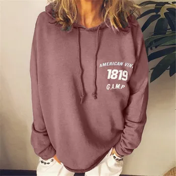 

Women Sweatshirts Fashion Casual Long Sleeve Letter Harajuku Print Pullovers Classic O-Neck Ladies Cotton Hooded Sweatshirt