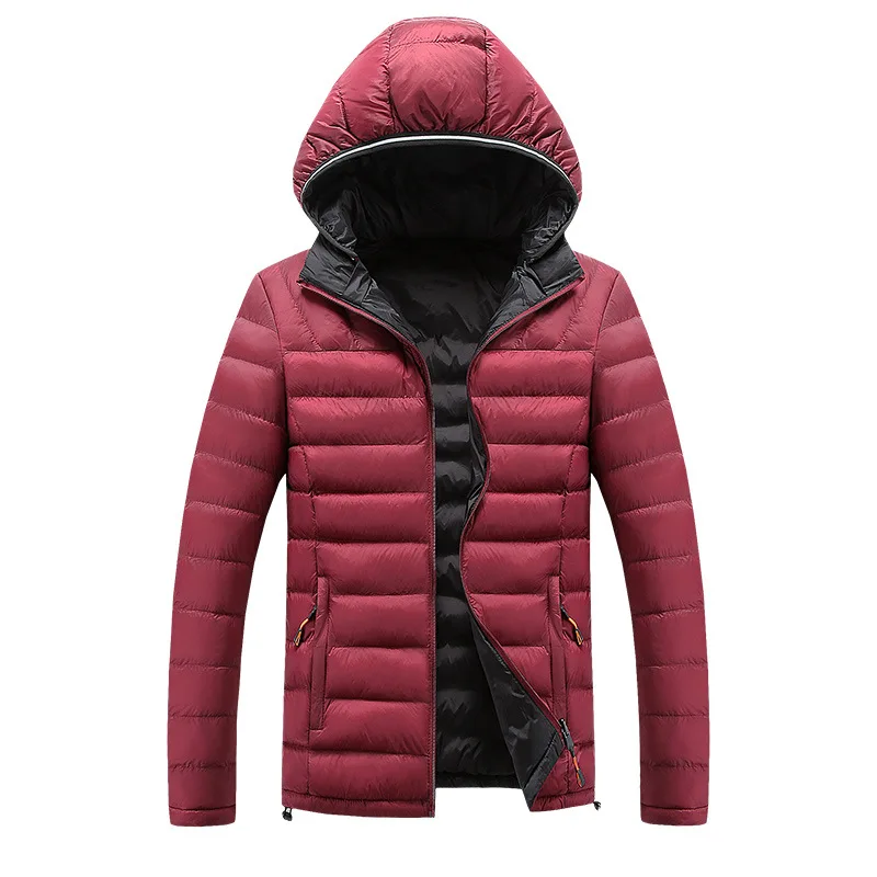 wine red Зимние мужские парки мужские двухсторонние носимые куртки Мужская молния парка Hombre верхняя одежда с капюшоном Homme теплая хлопковая стеганая куртка - Цвет: wine red