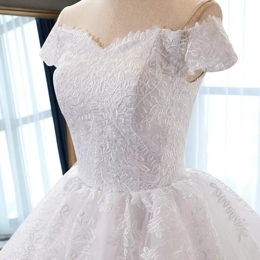 Fansmile 2022 White Off the Shoulder Vestido De Noiva Wedding Dress Train Custom-made Plus Size Bridal Tulle Mariage FSM-630T 6