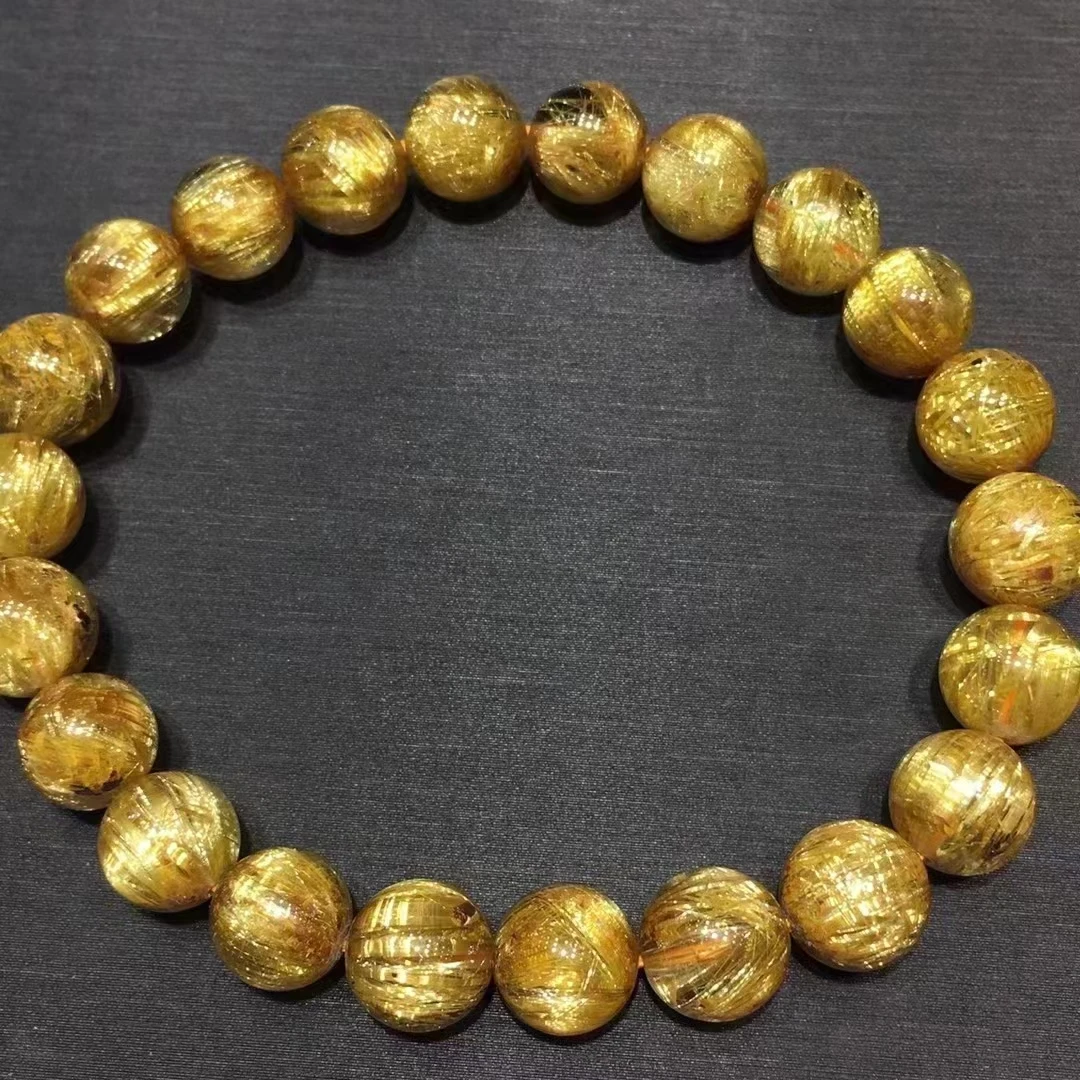 

Natural Gold Rutilated Quartz Bracelet 8.5mm Clear Round Beads Brazil Women Men Fashion Big Size Bead Wealthy Stone AAAAAAA