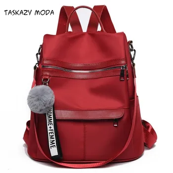 

2020 New Quality Backpack Waterproof Anti-Theft Oxford Cloth Simple College Wind Bag Youth Girl Backpack Gift Hair Ball Pendant