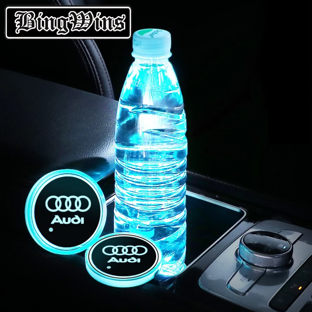 BingWins автомобиля световой Коврик для посуды для Audi Q5 NewA6L A4L A8L A1 A3 A5 A7 Q3 Q7 TT автомобильный светящийся Логотип Аксессуары Atmospherelight