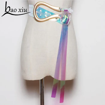 

2020 New ladies belt fashion PVC metal U-shaped big pin buckle belt banquet dress Rainbow Female belt ladies belt straps