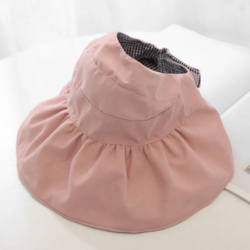 dark pink Семейный Размер, Складная двусторонняя Солнцезащитная шляпа, однотонный Пустой Топ, шляпа-ведро со струной, открытая спортивная рыбалка, Кепка с полями, солнце берет - Цвет: dark pink