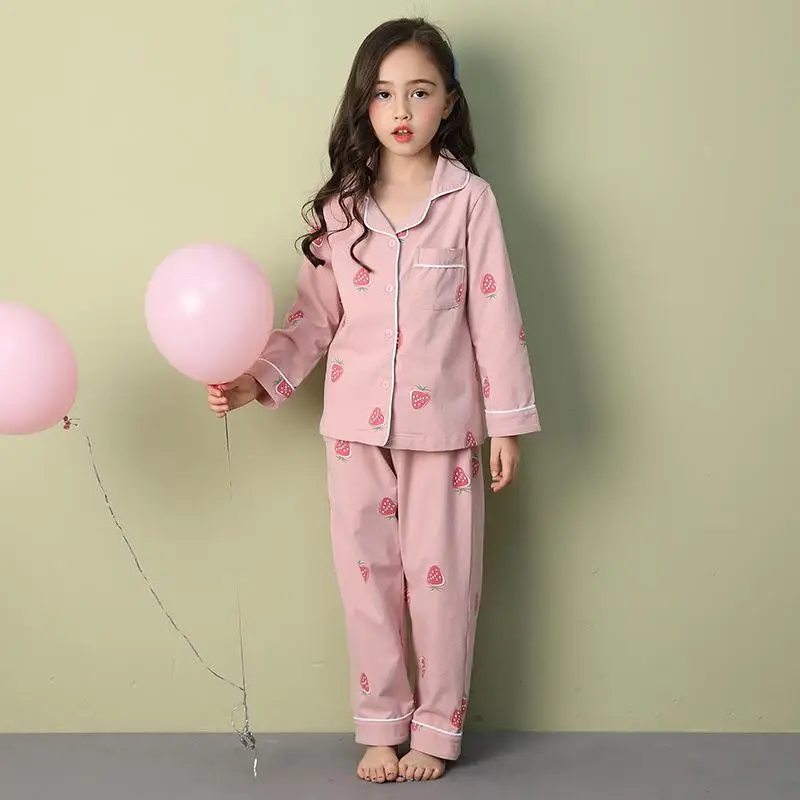 kids Pajamas sets spring autumn Boys and girls sleepwear suits Turn-down Collar Print long sleeve cotton children clothes h55 - Цвет: as Picture