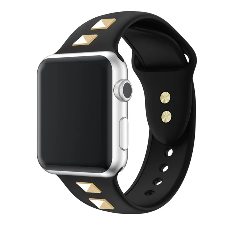 black Панк-ремешок для Apple watch 5/4, ремешок 44 мм, 40 мм, iwatch, ремешок 42 мм, 38 мм, панк заклепки, силиконовый ремешок для часов, браслет для Apple watch 3, 21, 44 - Цвет ремешка: black