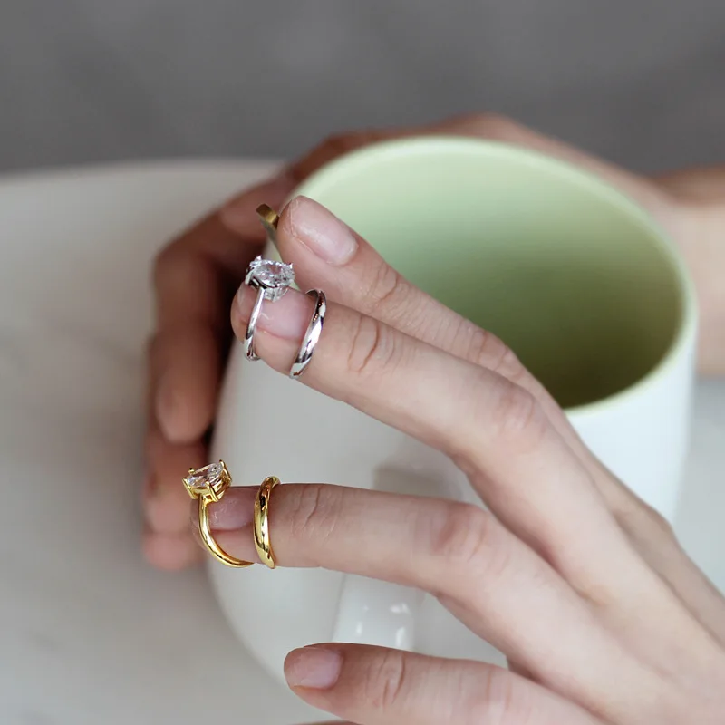 

925 Sterling Silver Open Rings for Women Waterdrop Shape Zircon Fingertip Rings Korean Personality Shiny Nail Ring Party Jewelry