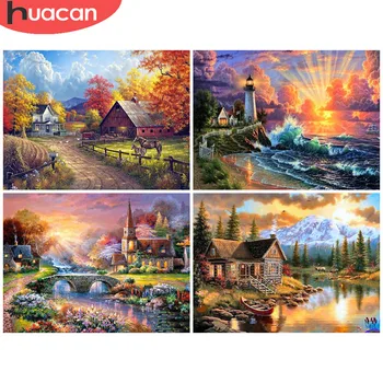 

HUACAN 5D Diamond Painting Full Square Landscape New Arrival Diamond Art Embroidery Village Home Decoration