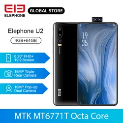 ELEPHONE U2 смартфон Helio P70, Восьмиядерный, 4 Гб 64 ГБ, 16 Мп, всплывающая фронтальная камера 6,26 дюйм, FHD + экран, боковой отпечаток пальца, Android 9,0