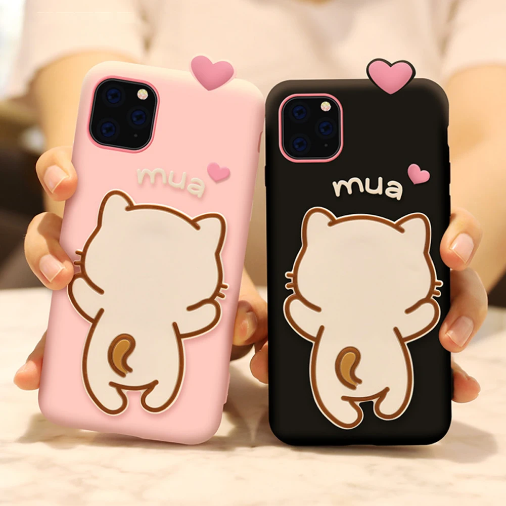 Cute Silicone Holder Case for iPhone 11 Pro Max Cartoon Cat Shape Stand Support Crossbody Lanyard Strap Rope X XS XR |