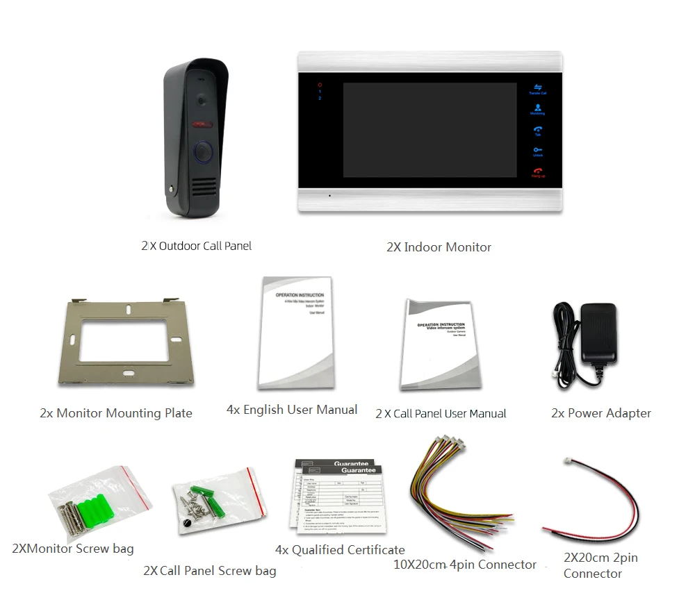 7 "цветной 2LCD Видео дверной телефон домашний Интерком охранника система + 2 Водонепроницаемый миниатюрный дверной Звонок камера