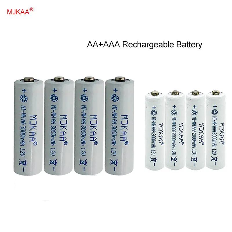 4 шт. AA 3000mAh 1 2 V Ni MH перезаряжаемые батареи + AAA 2000mAh батареи|Перезаряжаемые батареи|