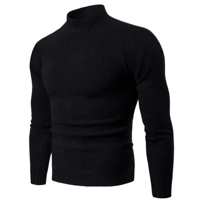 003 Осенний мужской свитер pull homme Модный повседневный теплый однотонный облегающий мужской вязаный пуловер с круглым вырезом белого и черного цвета - Цвет: 003