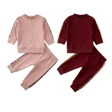 Осенний комплект одежды для маленьких девочек, футболка Топ+ штаны, комплект из 2 предметов, модный костюм с блестками для малышей теплая зимняя одежда для маленьких девочек, От 1 до 6 лет