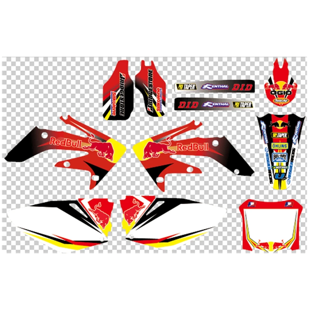 

For HONDA CRF250R CRF250 2008 2009 Graphics Decals Stickers Custom Number Name 3M Full Motorcycle Backgrounds Accessories