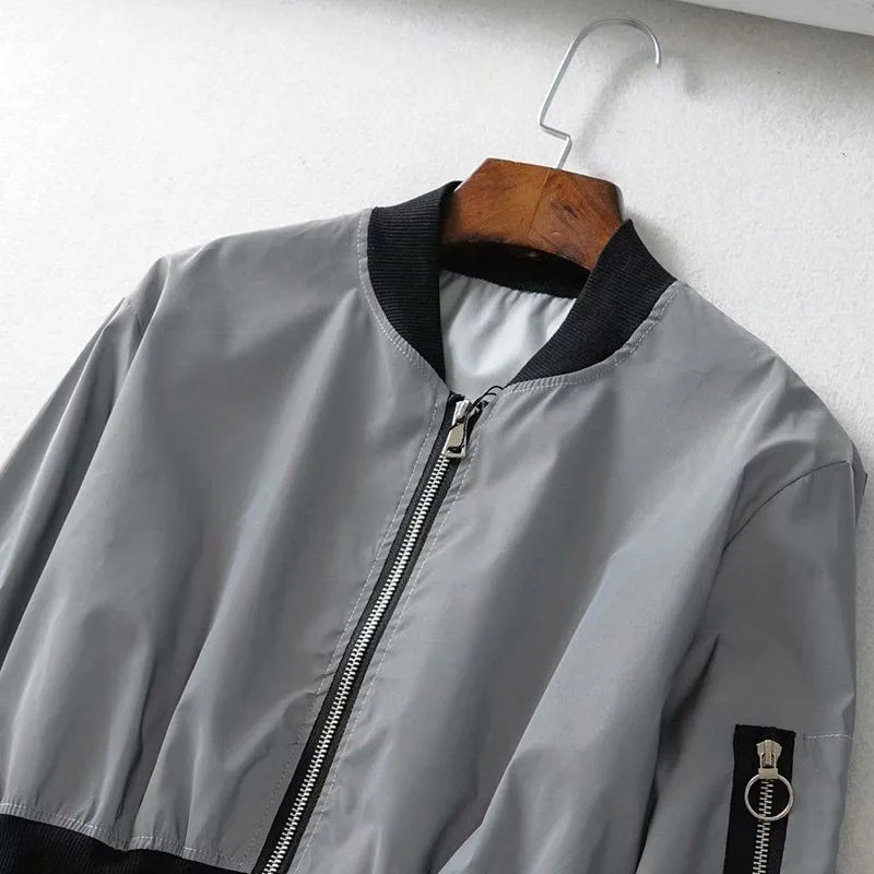 

2019 Autumn Fashion Stand Collar Long Sleeve Zipper Hem Elastic Loose-Fit Short Jacket WOMEN'S Dress