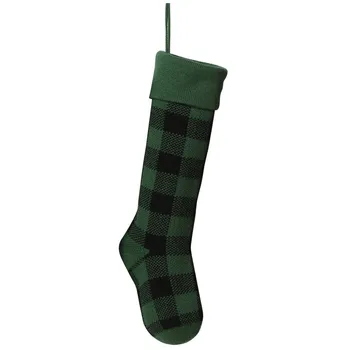 

Christmas Gift Bags Knitting Socks Keep warm green socks plaid Cotton Plaid Xmas Tree Ornaments mujer Dropshipping #ZD