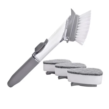 

Double Use Kitchen Cleaning Brush Scrubber Dish Bowl Washing Sponge Refill Liquid Soap Dispenser Kitchen Pot Cleaner Tool