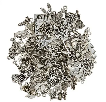Kinitial 100-Piece Silver Pewter Charms Pendants Mega Mix DIY for Jewelry Making and Crafting Fit for Necklace Bracelet Pendant