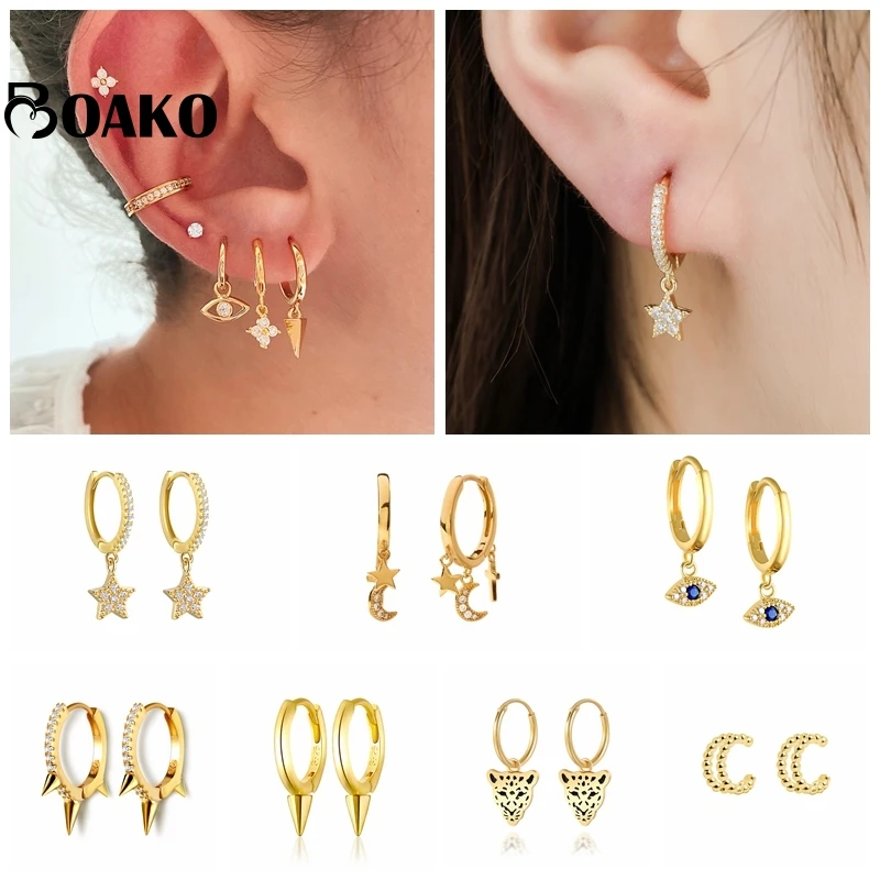 Pendientes de plata de ley 925 para mujer oro pendientes contra el mal de ojo pequeño aro hueso del oído Aretes regalo Spike pendientes circón