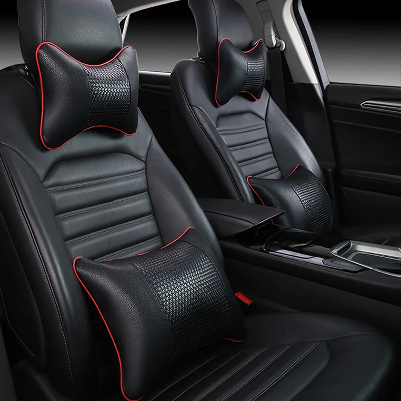 

4 pcs Leather +Space Cotton Car Head Rest Back Support Car Headrest Neck Car Pillow Breathable Soft Hendrest Pad Neck Pillow