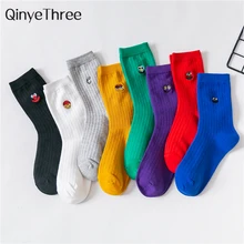 Кавайные модные забавные носки-трубы средней высоты с вышивкой ярких цветов, мягкие теплые зимние хлопковые носки, рождественский подарок