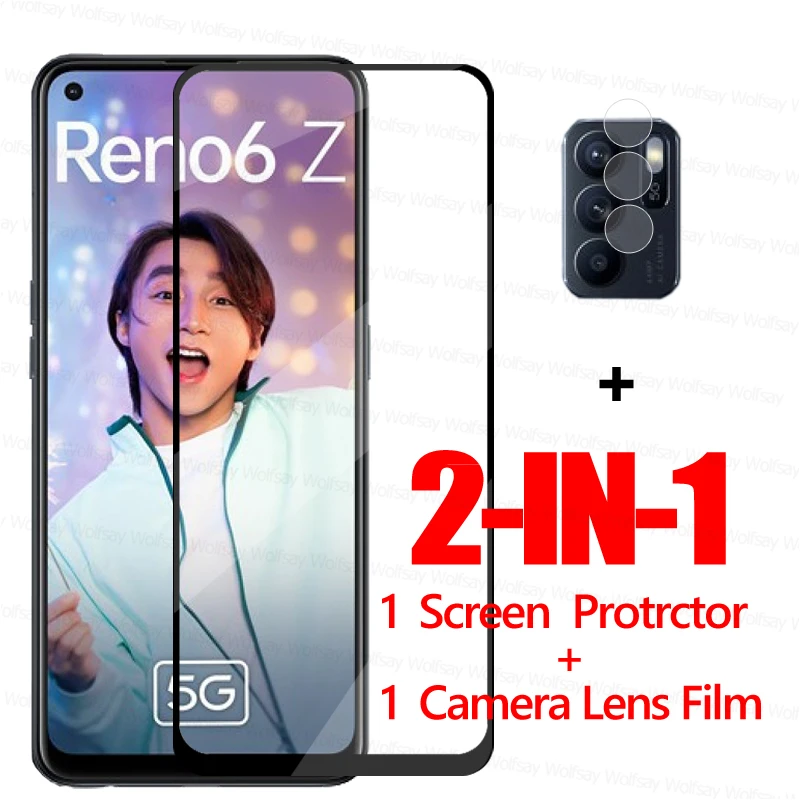 Wolfsay Full Glue Glass For Oppo Reno6 Z 5G Screen Protector Tempered Protective Film | Мобильные телефоны и аксессуары