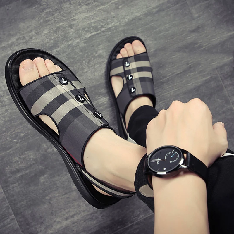 outdoor check print sandals