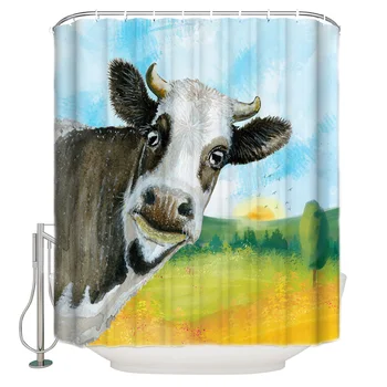 

Farm Cow Animal Shower Curtain Waterproof and Mildewproof Polyester Fabric Bath Curtain Design