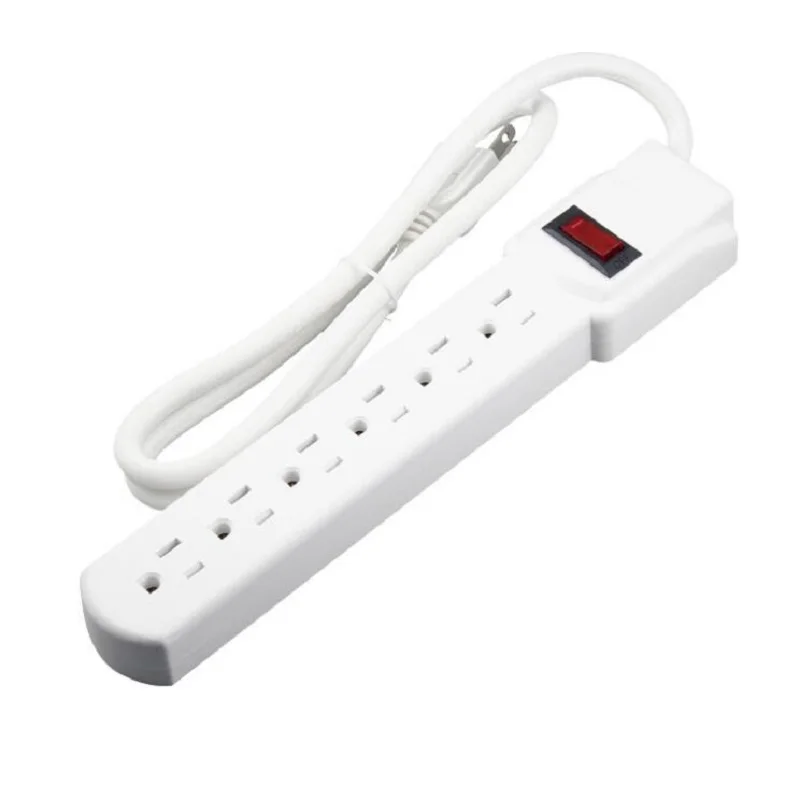

American 3Pin US Plug Socket Power Strip 6AC US Outlets with Switch 1M Extension Cord Socket 125V 15A 1500W White