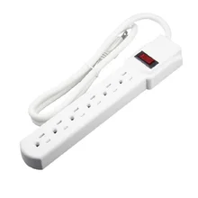 Multiprise américaine à 3 broches, 6AC US, avec interrupteur, rallonge de 1M, 125V, 15a, 1500W, blanc